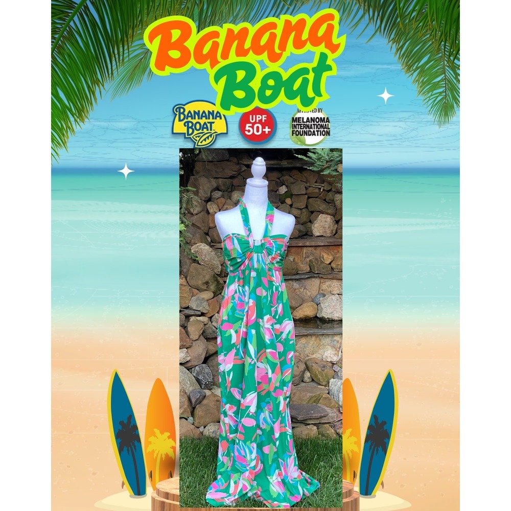 Banana Boat Sundress Size Medium Halter Maxi Dress UPF 50+ Floral NWT